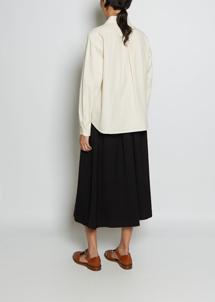 Round Collar Pull Over Cotton Twill Shirt — Ecru