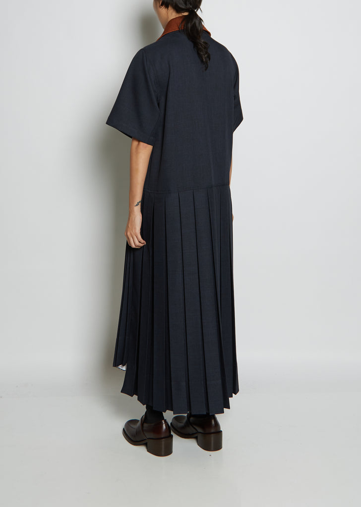 Collared Pleated Twill Dress