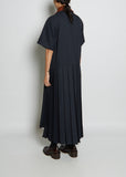 Collared Pleated Twill Dress