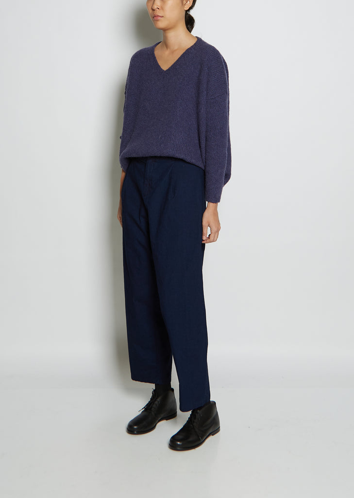 Pleat Front Cropped Cotton Trousers