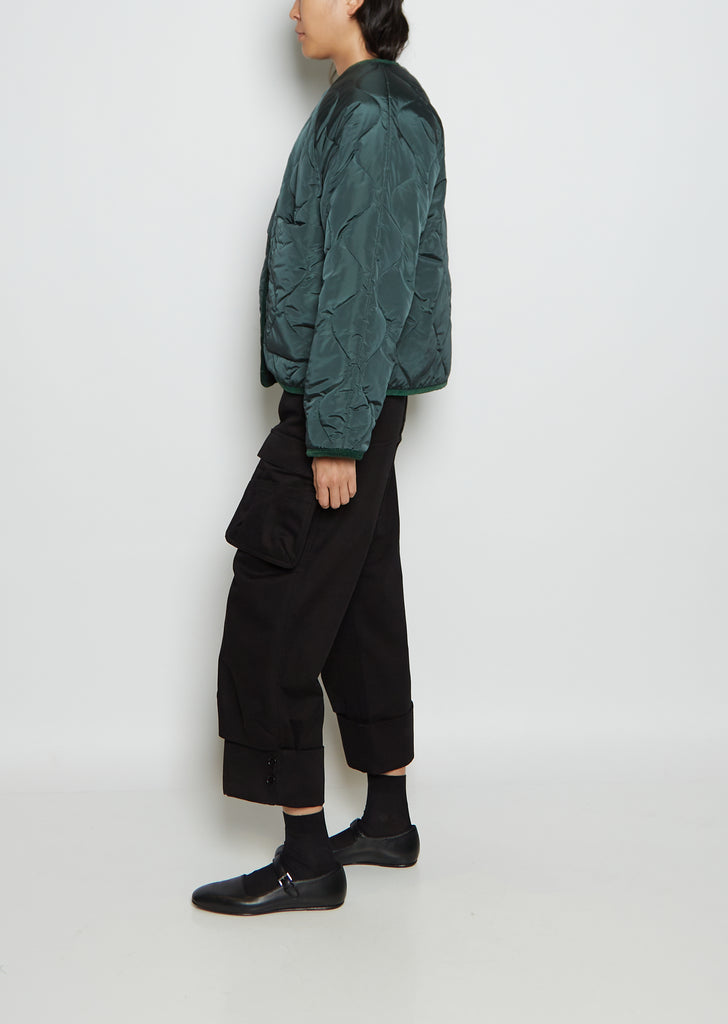 Taffeta Collarless Short Coat — Moss