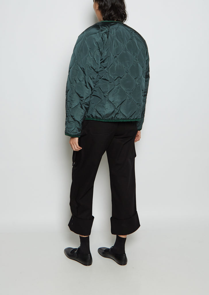Taffeta Collarless Short Coat — Moss