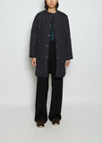 Taffeta Collarless Long Coat — Navy