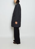 Taffeta Collarless Long Coat — Navy