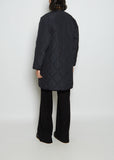 Taffeta Collarless Long Coat — Navy