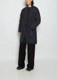 Taffeta Collarless Long Coat — Navy