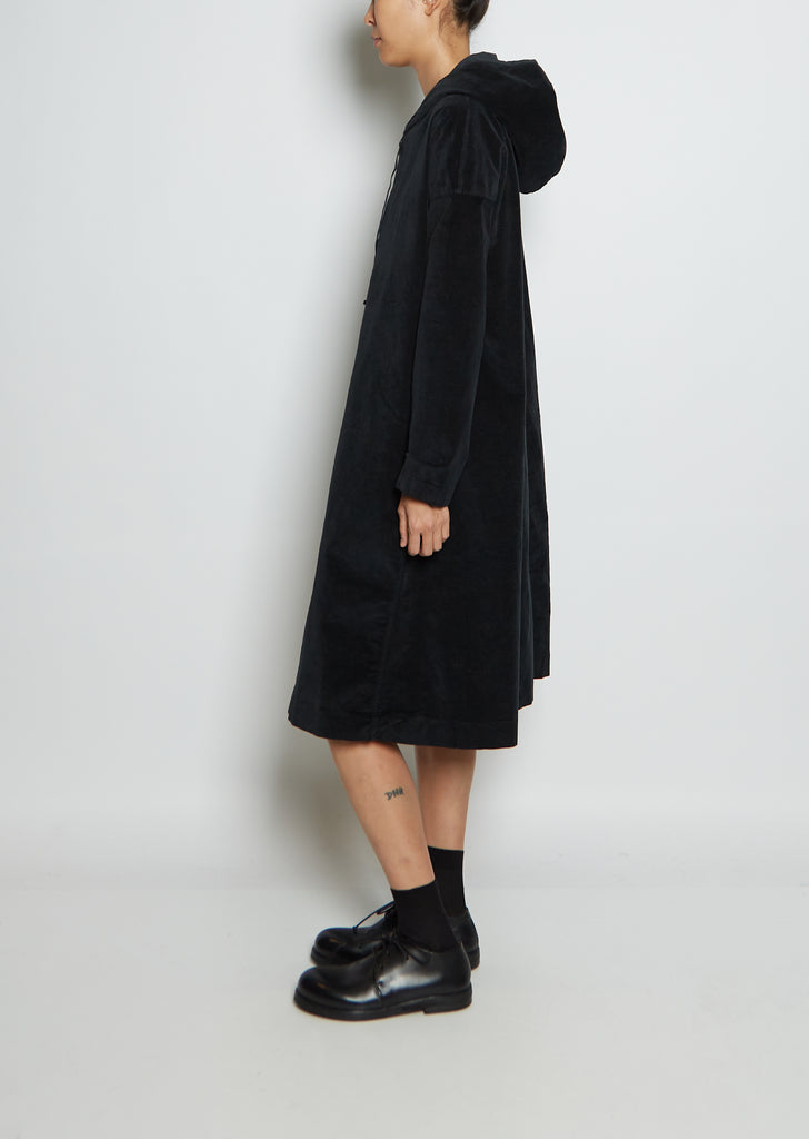 Stretch Cotton Velvet Hooded Dress