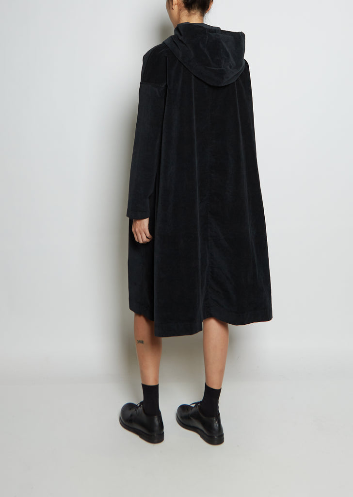 Stretch Cotton Velvet Hooded Dress