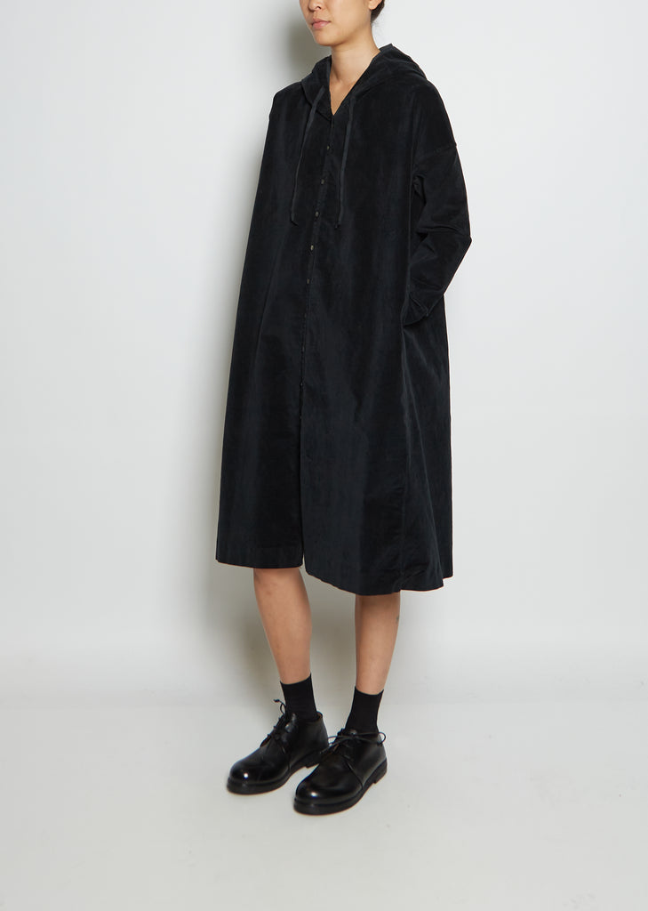 Stretch Cotton Velvet Hooded Dress