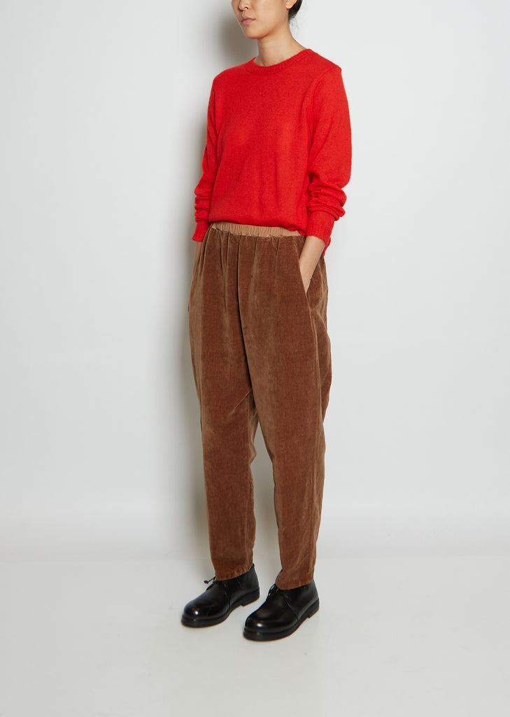 Tobba Cotton & Linen Velvet Simple Trouser — Kraft Brown