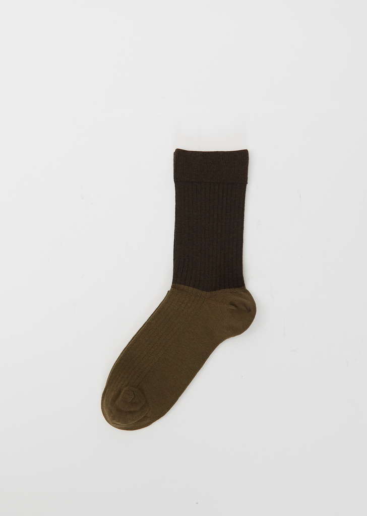 Colour Block Sock — Mouse Olive