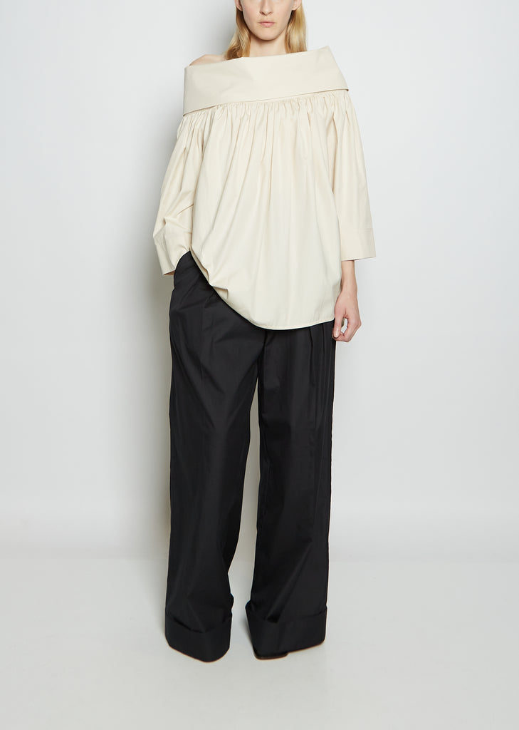 Bare Shoulder Poplin Blouse — Light Cream