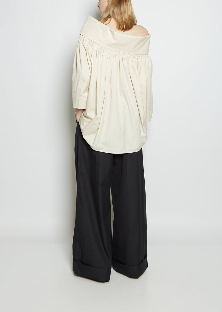 Bare Shoulder Poplin Blouse — Light Cream