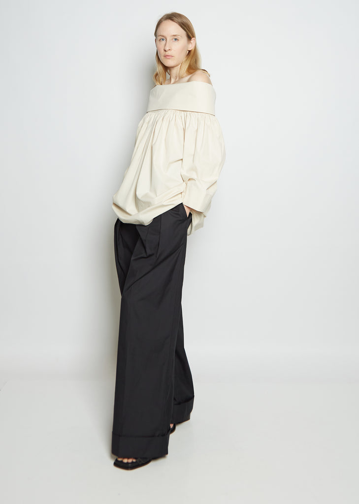 Bare Shoulder Poplin Blouse — Light Cream