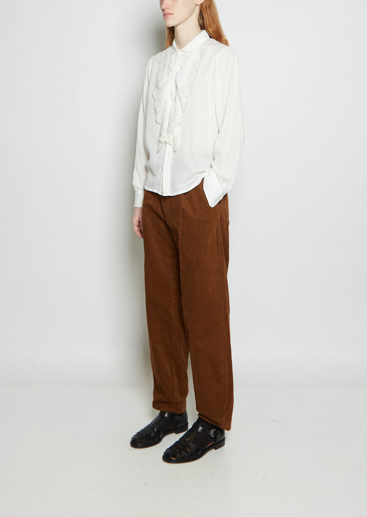 Dobby Satin Ruffle Blouse