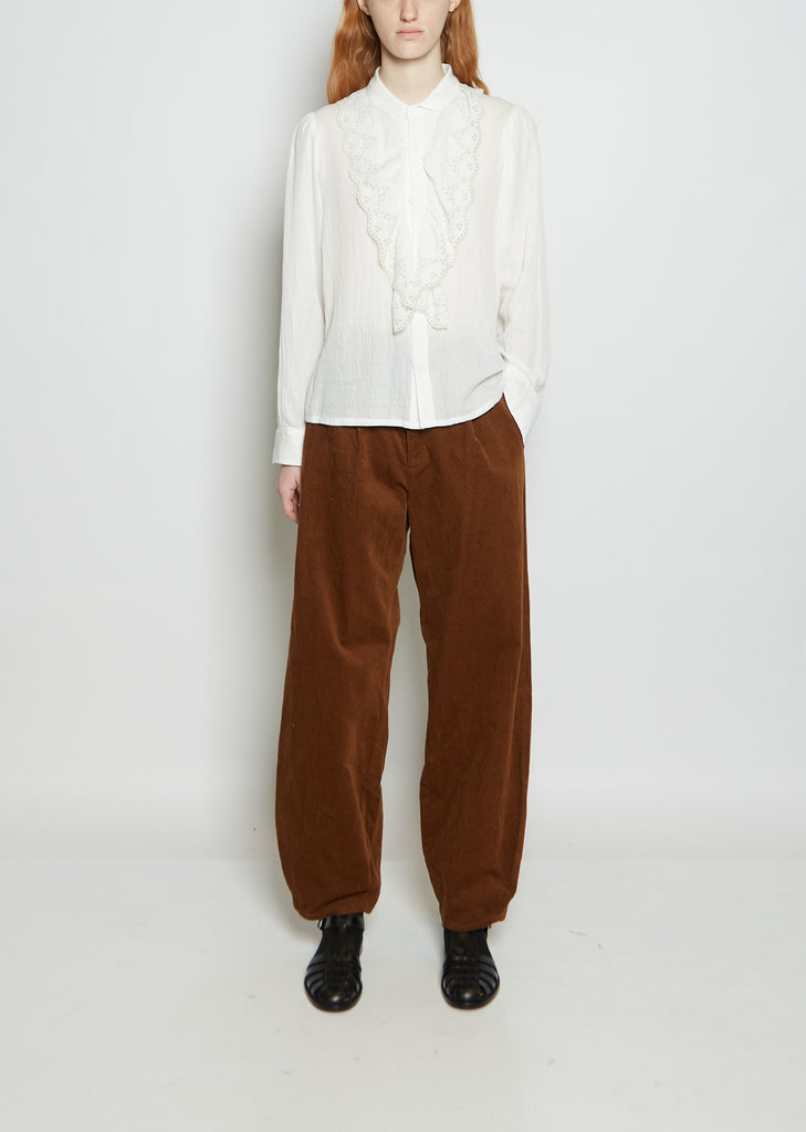 Dobby Satin Ruffle Blouse