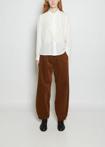 Dobby Satin Ruffle Blouse