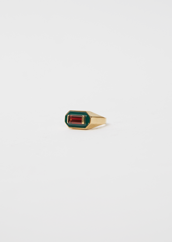 Deco Maxi Baguette Ring — Garnet & Bottle Green