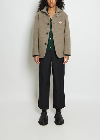 Wool Blend Round Collar Jacket — Beige