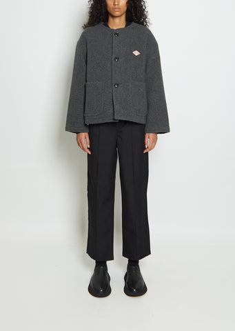 Wool Blend Collarless Jacket — Grey