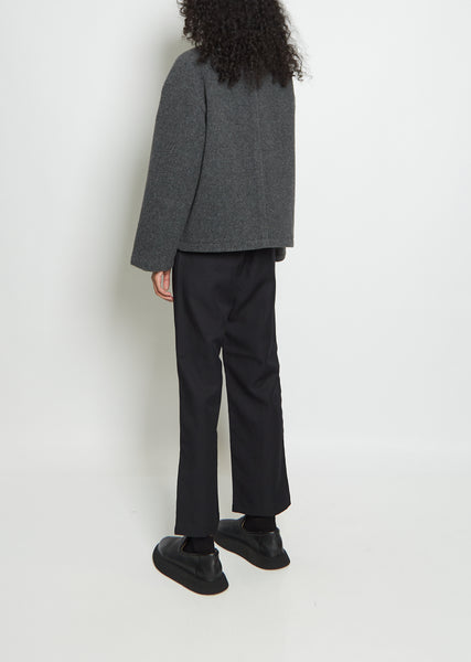 Wool Blend Collarless Jacket — Grey – La Garçonne