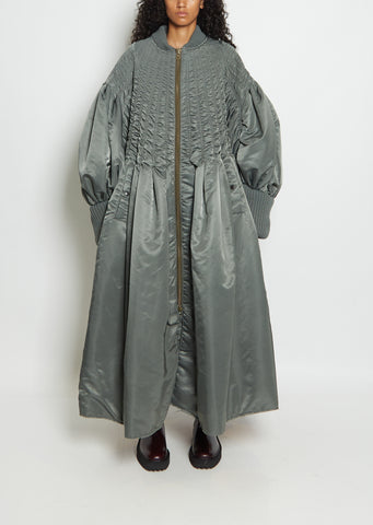 Smocked Bomber Coat