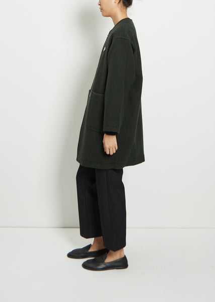 Collarless wool hot sale blend coat