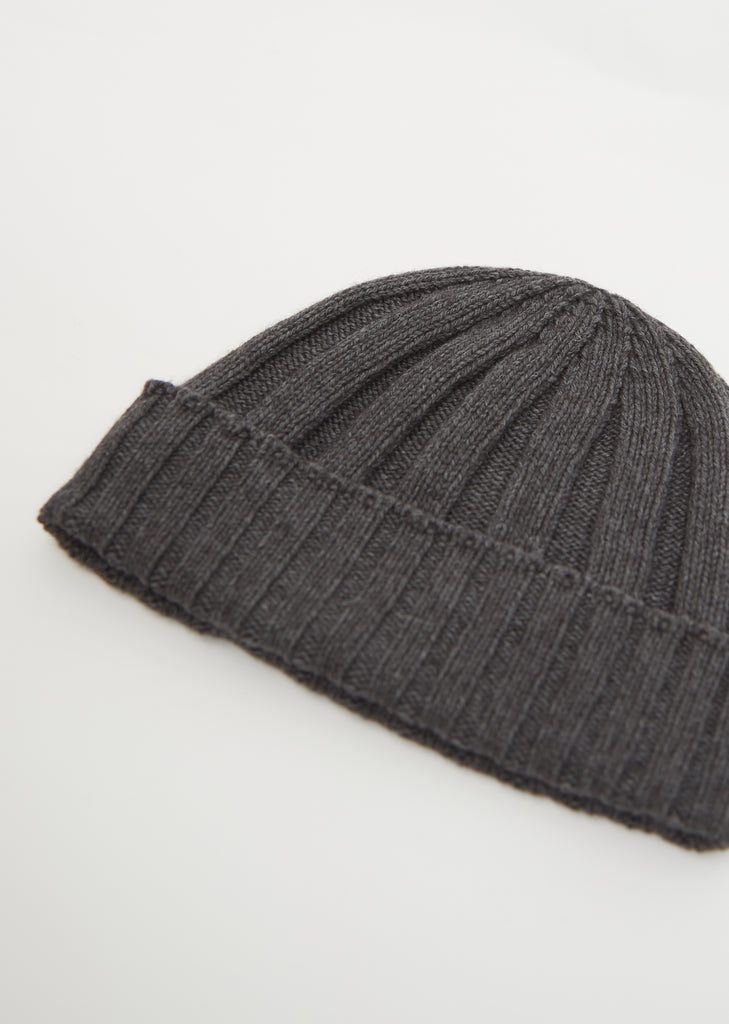 Wool and Cotton Contrast Rib Beanie