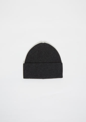 Wool Cashmere Knit Beanie — Dark Grey Melange