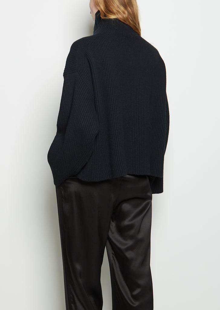 Wool Rib Knit Sweater — Black
