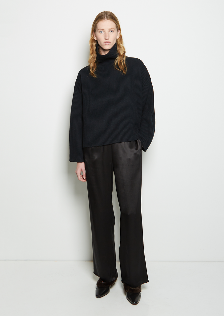 Wool Rib Knit Sweater — Black