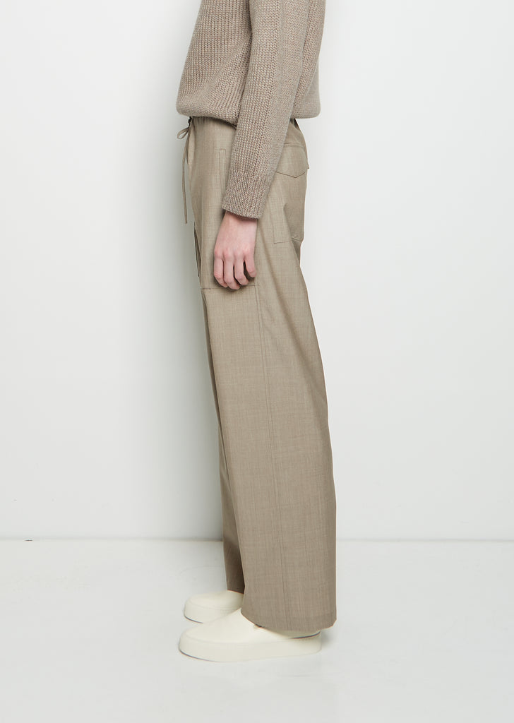 Light Wool Drawstring Trousers — Beige