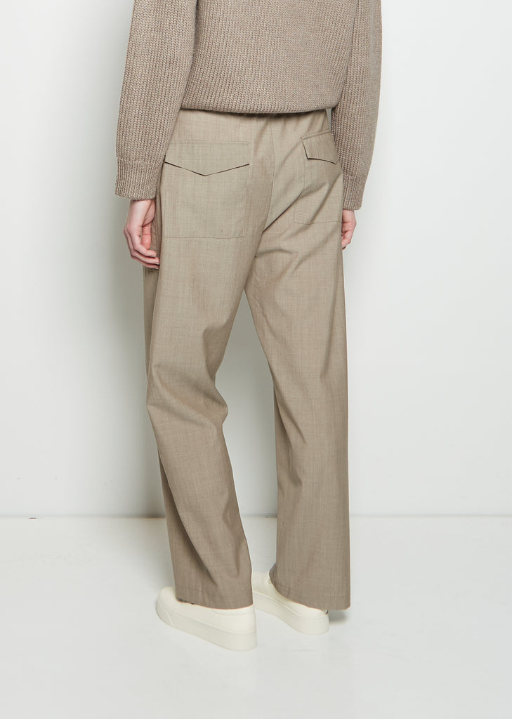 Light Wool Drawstring Trousers — Beige