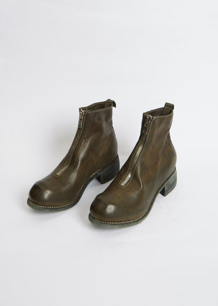 Leather Front Zip Boot PL1— Green – La Garçonne