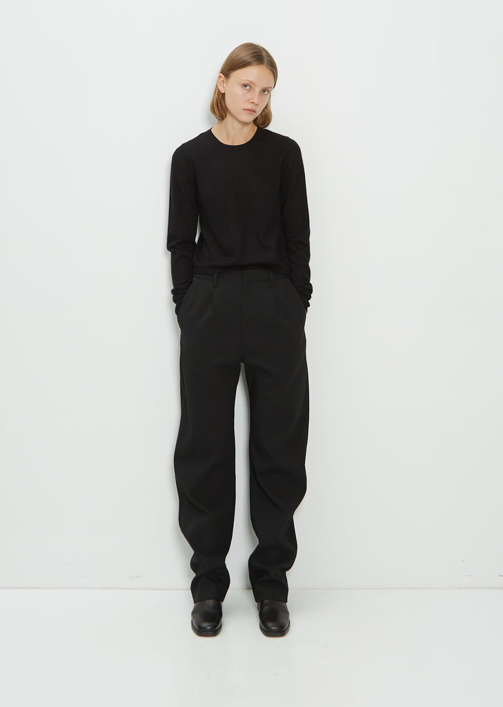 Curved Cotton Suit Pants — Black