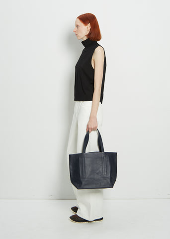 Medium Double Tanned Caff Highway Basket Bag — Navy