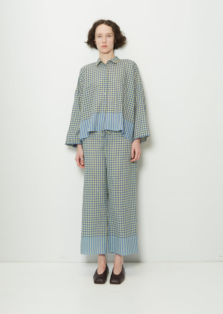 Cotton Gingham Check Drawstring Pants