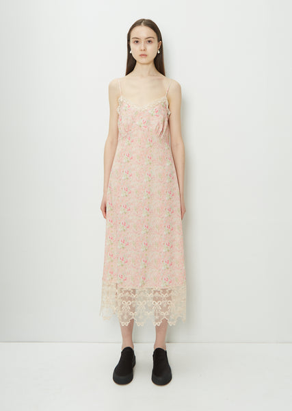 【Simone Rocha】水色ストライプ アシンメトリー ラッフル ドレス Off Shoulder Sleeve Midi Dress – La Garçonne