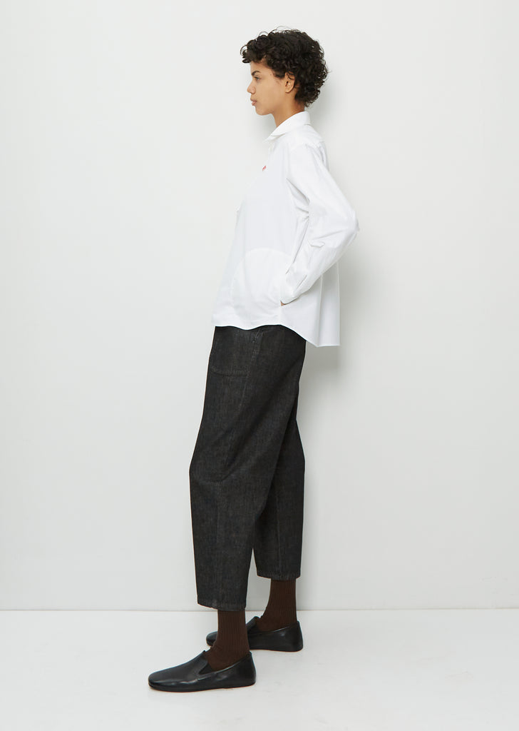 Round Collar Long Sleeve Cotton Shirt — White