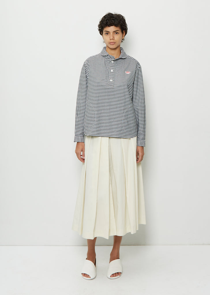 Round Collar Long Sleeve Cotton Shirt — Black Gingham