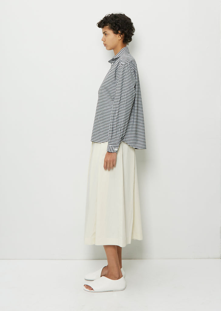 Round Collar Long Sleeve Cotton Shirt — Black Gingham