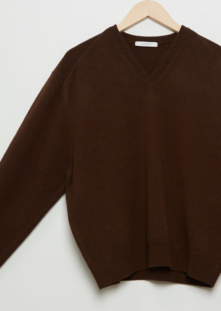 Unisex V-Neck Wool Jumper — Wood