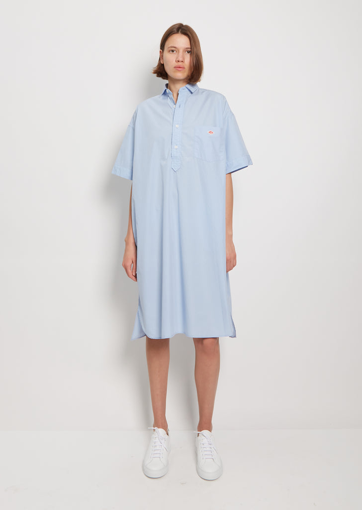 Collared Cotton Dress — Sax