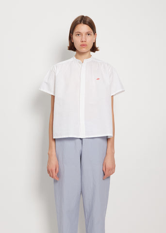 Mandarin Collar Cotton Linen Shirt — White