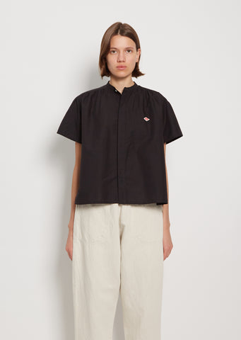 Mandarin Collar Cotton Linen Shirt — Black