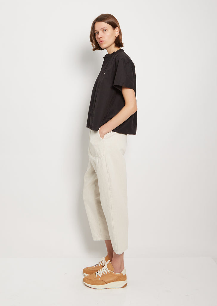 Mandarin Collar Cotton Linen Shirt — Black
