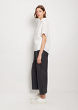 Round Collar Linen Short Sleeve Shirt — White