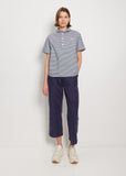 Round Collar Cotton Short Sleeve Shirt — Navy Gingham
