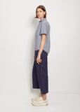 Round Collar Cotton Short Sleeve Shirt — Navy Gingham