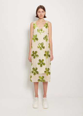 Sheer Top Slip Dress — Green/Nude
